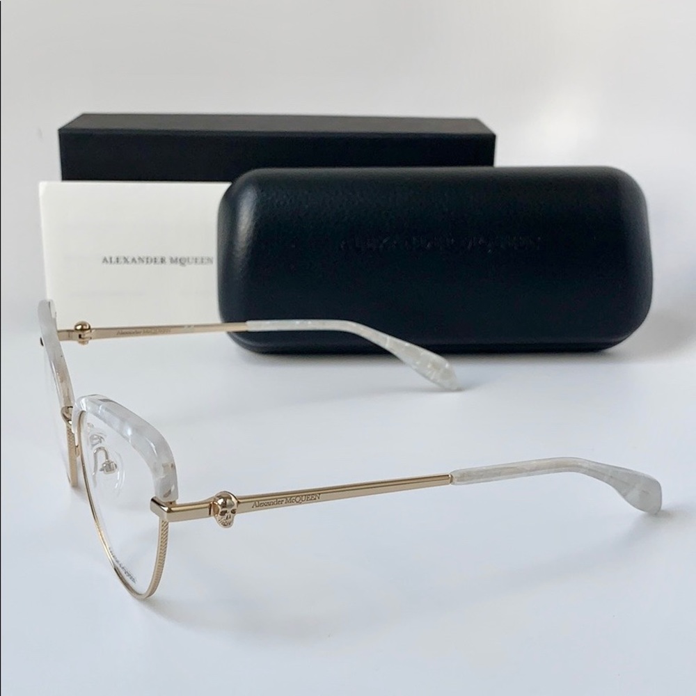 Alexander McQueen Eyeglasses AM0259O 003 Gold - Picture 3 of 7